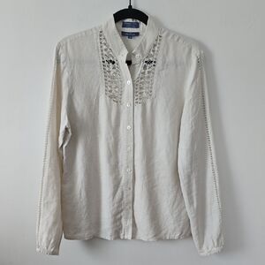 Faconnable Cream 100% Linen Shirt Women's Medium